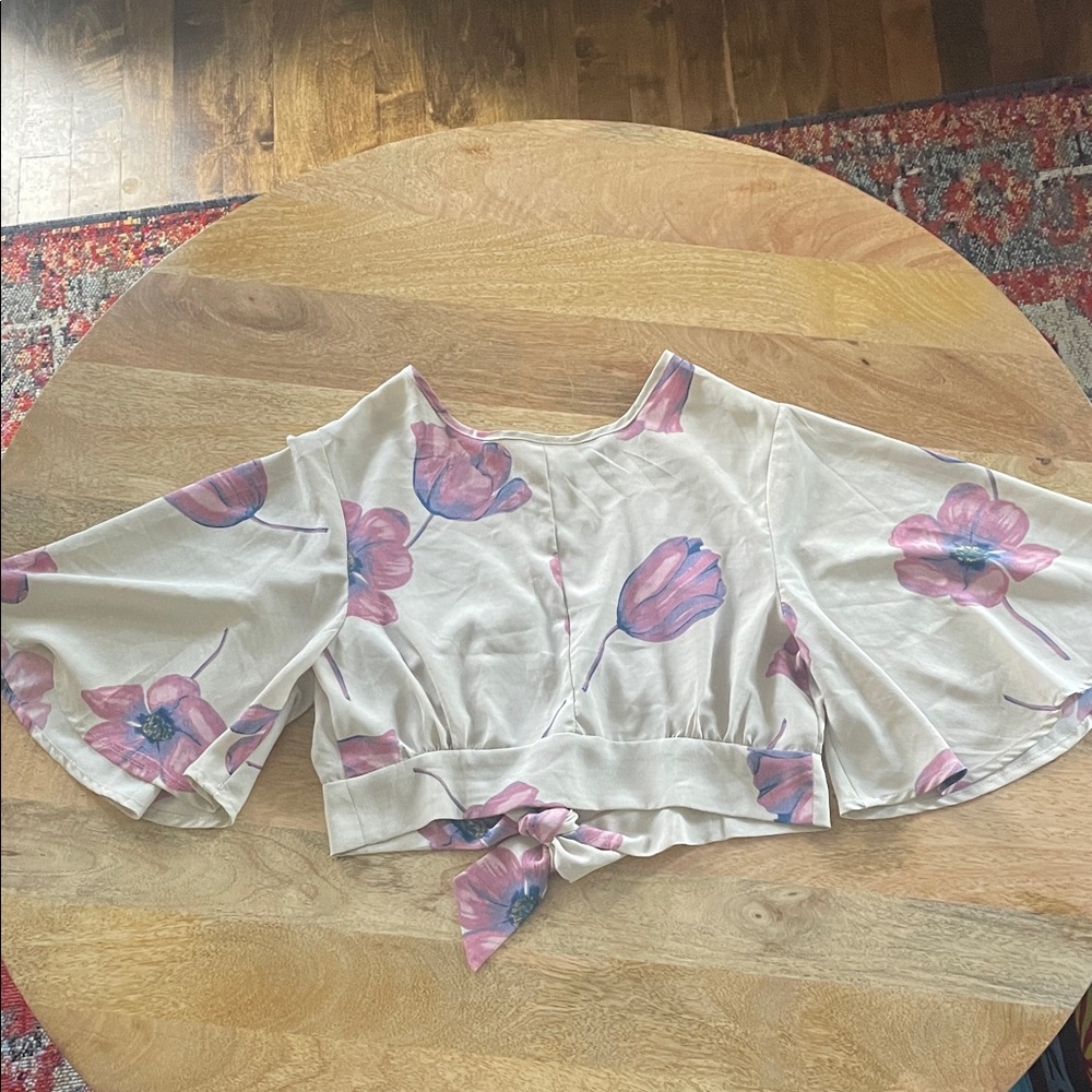 Charlotte Russe Pink Floral Bell Sleeve Blouse